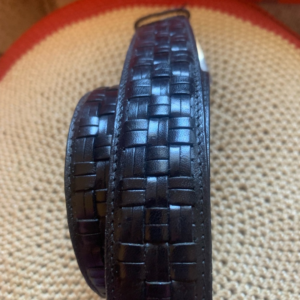 Johnson & Murphy woven black leather belt with silver buckle